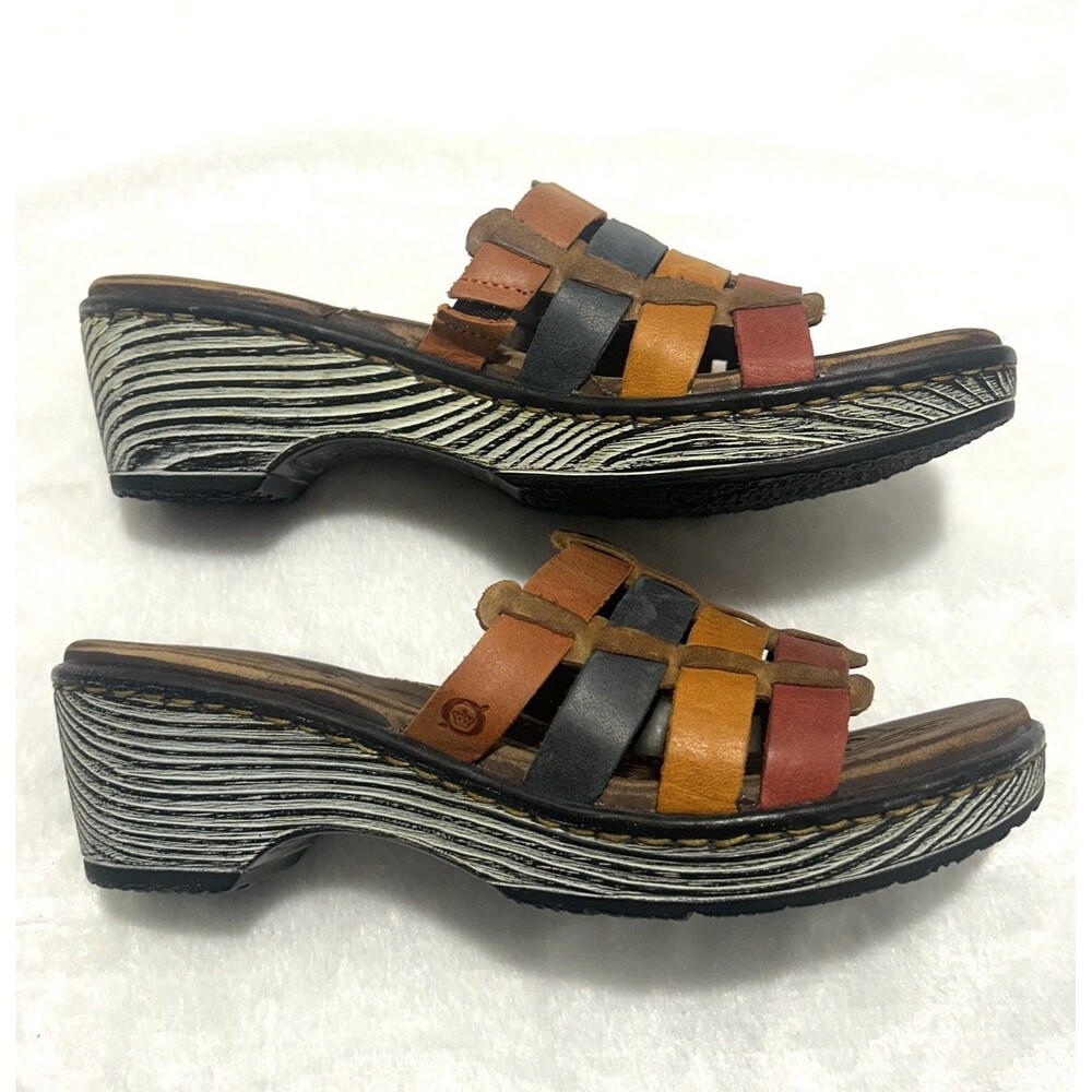 Born Lolo Slide Sandals Womens Size 7 US 38 EU Brown Orange Red Blue Leather - Picture 2 of 9